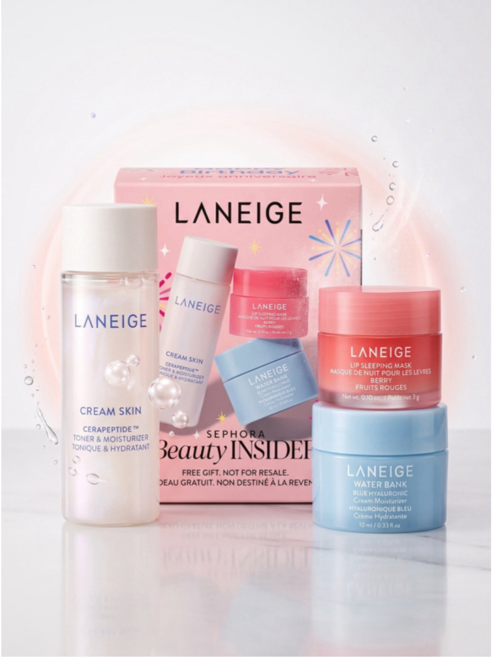 Laneige Birthday Beauty Insider 3pc Mini Set Cream Skin Water Bank Lip Mask New